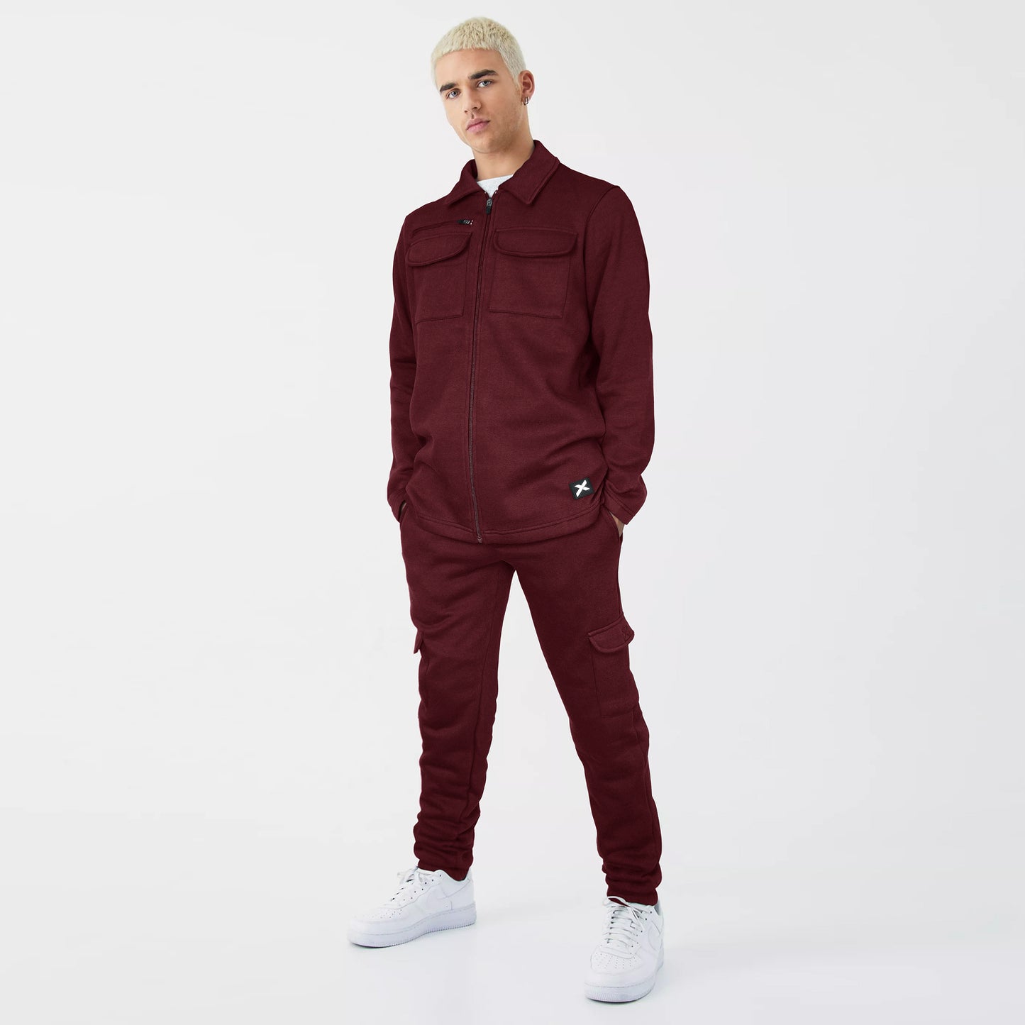 X-Fit Utility Pocket Men's  Zipper Coord set-2315-Burgundy