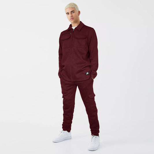 X-Fit Utility Pocket Men's  Zipper Coord set-2315-Burgundy