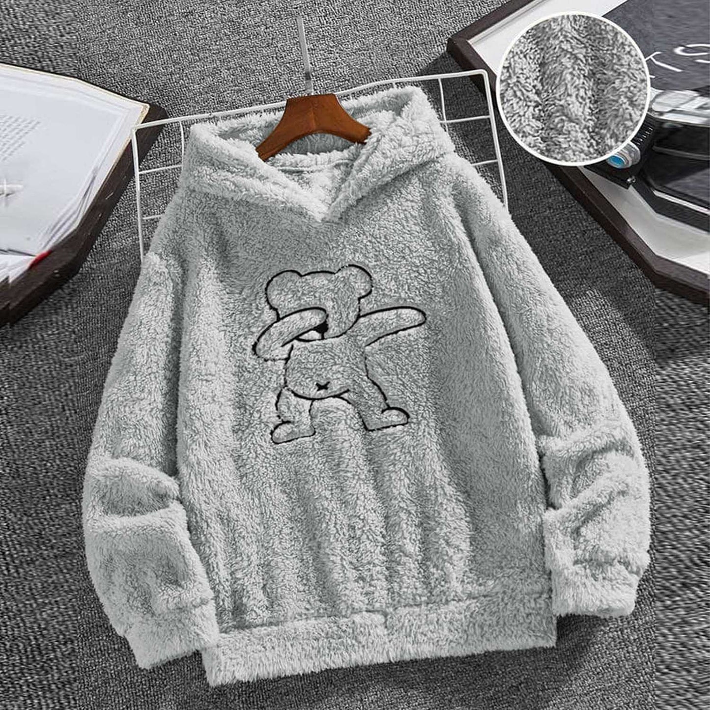 Teddy Bear Embroidered Furr Sherpa Hood For Women-2303