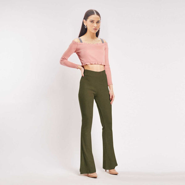 Ribbed Bell Bottom Trouser Isawitfirst-Fx1041-2297 -Olive