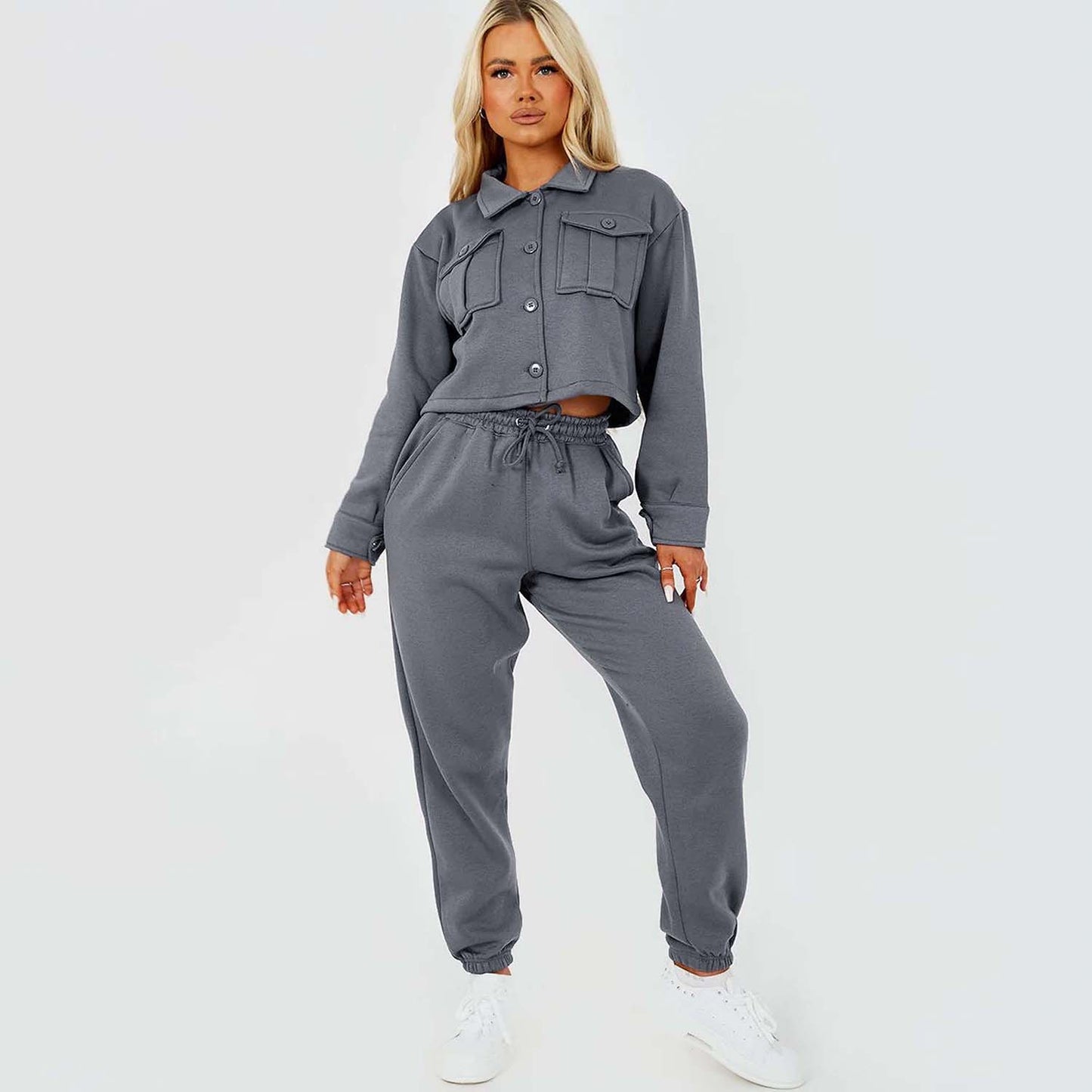 Utility Buttton Top and Jogger Set Isawitfirst-2299-Charcoal