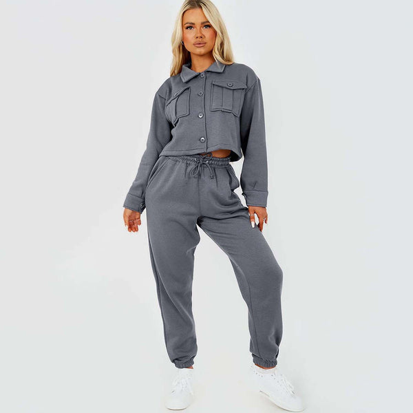 Utility Buttton Top and Jogger Set Isawitfirst-2299-Charcoal