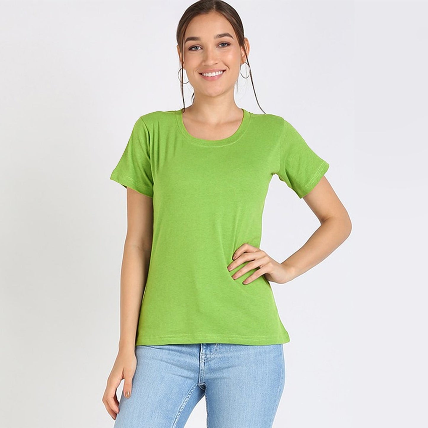 Fapak Solid Round Neck T-shirt For Women-2405