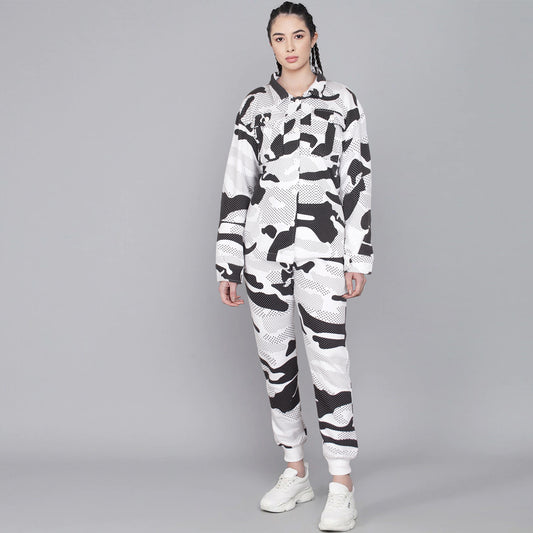 Utility Pocket black and white dots tracksuit-Ladies-2032-White Black