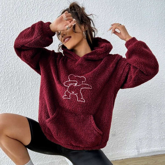 Teddy Bear Embroidered Furr Sherpa Hood For Women-2303