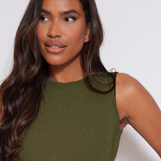 Sleeveless Racer Neck Bodysuit Isawitfirst-2294 -Fx1038-Olive