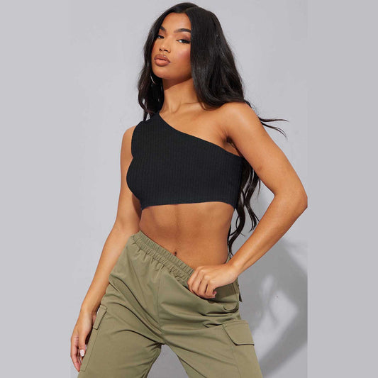 One shoulder CropTop Isawitfirst-2289-Fx1031-Black