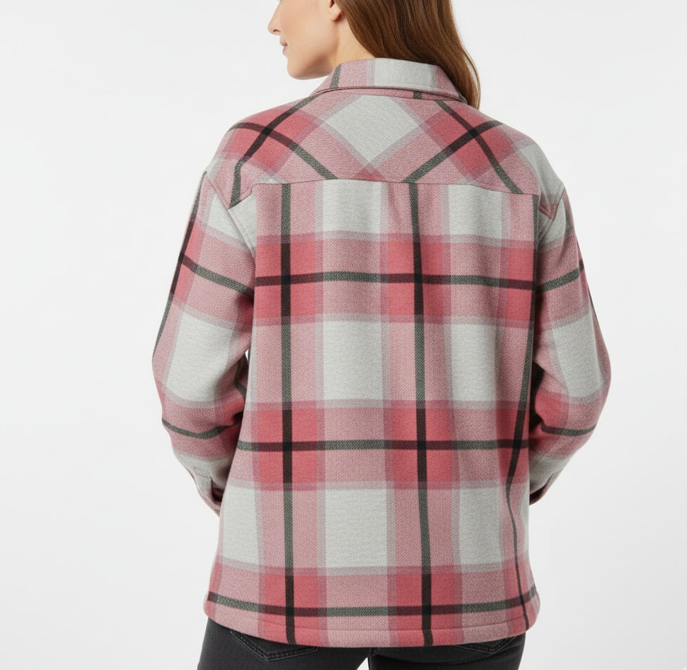 2798-Plt Women Oversized Check Shacket-Red Grey