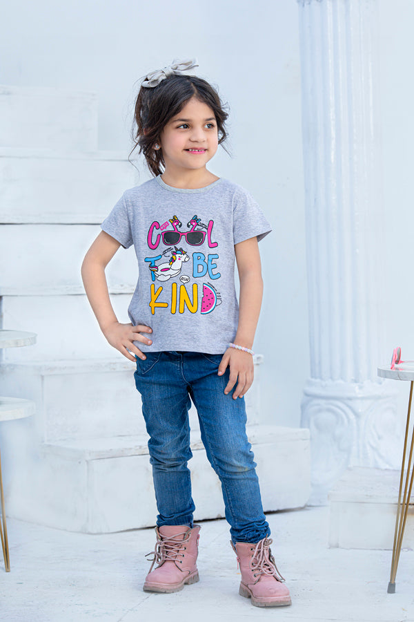 Max Cool Te Be Kind Printed Girls T-shirt-KTST-2149-grey