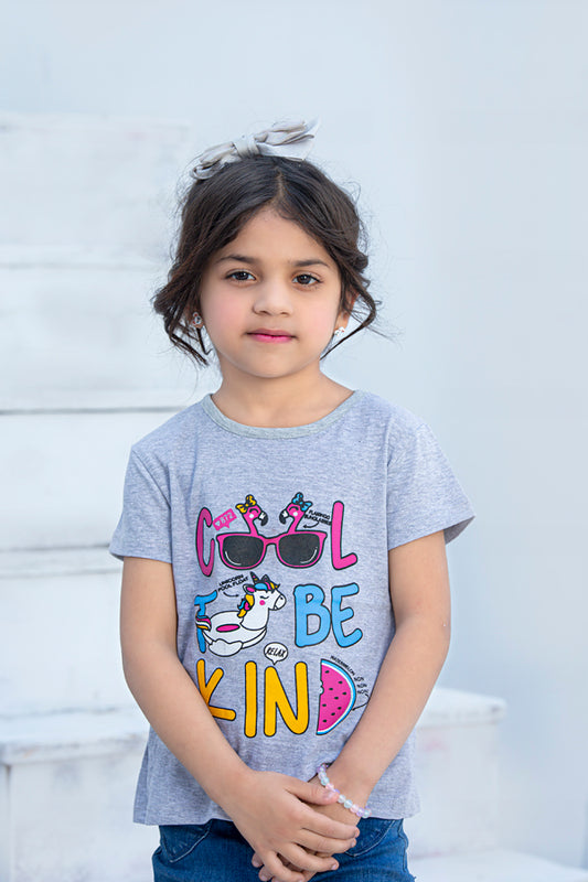 Max Cool Te Be Kind Printed Girls T-shirt-KTST-2149-grey