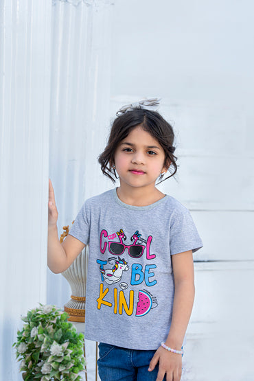 Max Cool Te Be Kind Printed Girls T-shirt-KTST-2149-grey