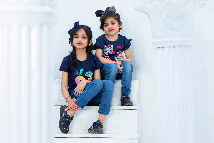 Zochee Vegitables Printed Girls T-shirt-KTST-2152-Navy