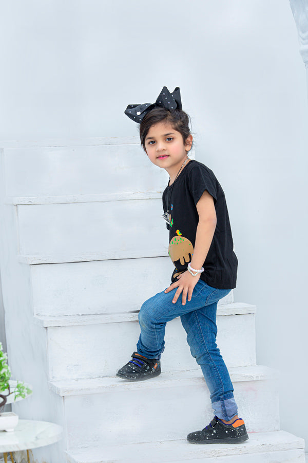 Carter Dinosaur Printed Girls T-shirt-KTST-2153-Black