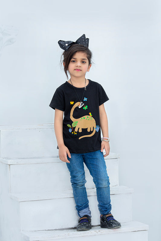 Carter Dinosaur Printed Girls T-shirt-KTST-2153-Black