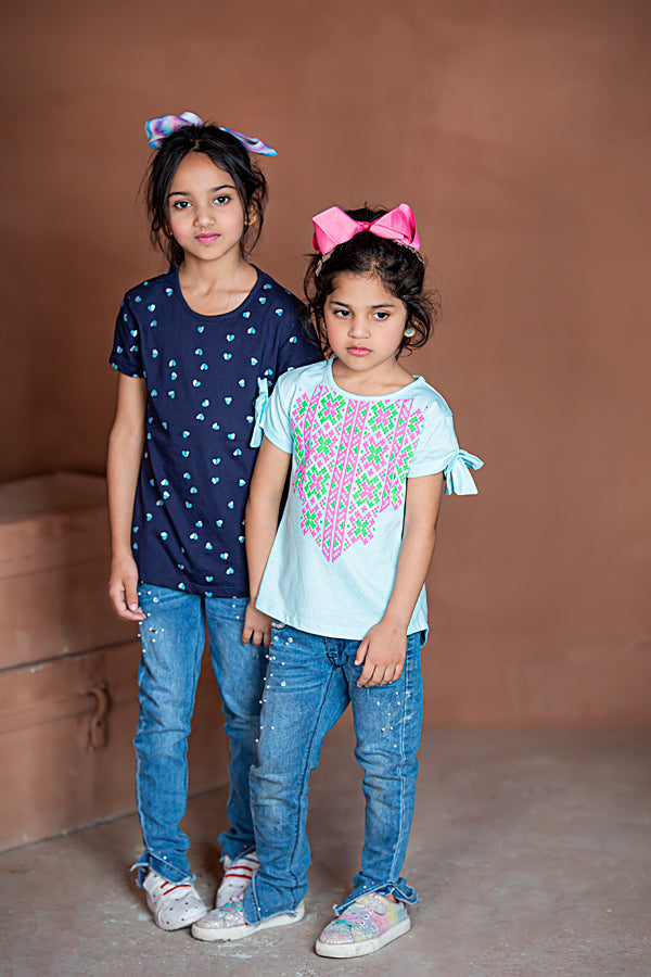 Zochee All over Hearts Printed T-shirt-KTST-2157-Navy