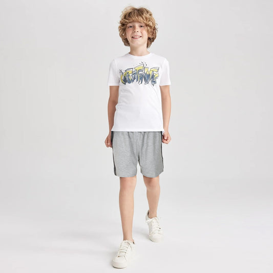 Cotton Short with Side Panel For Boys-KSHR-2236-grey