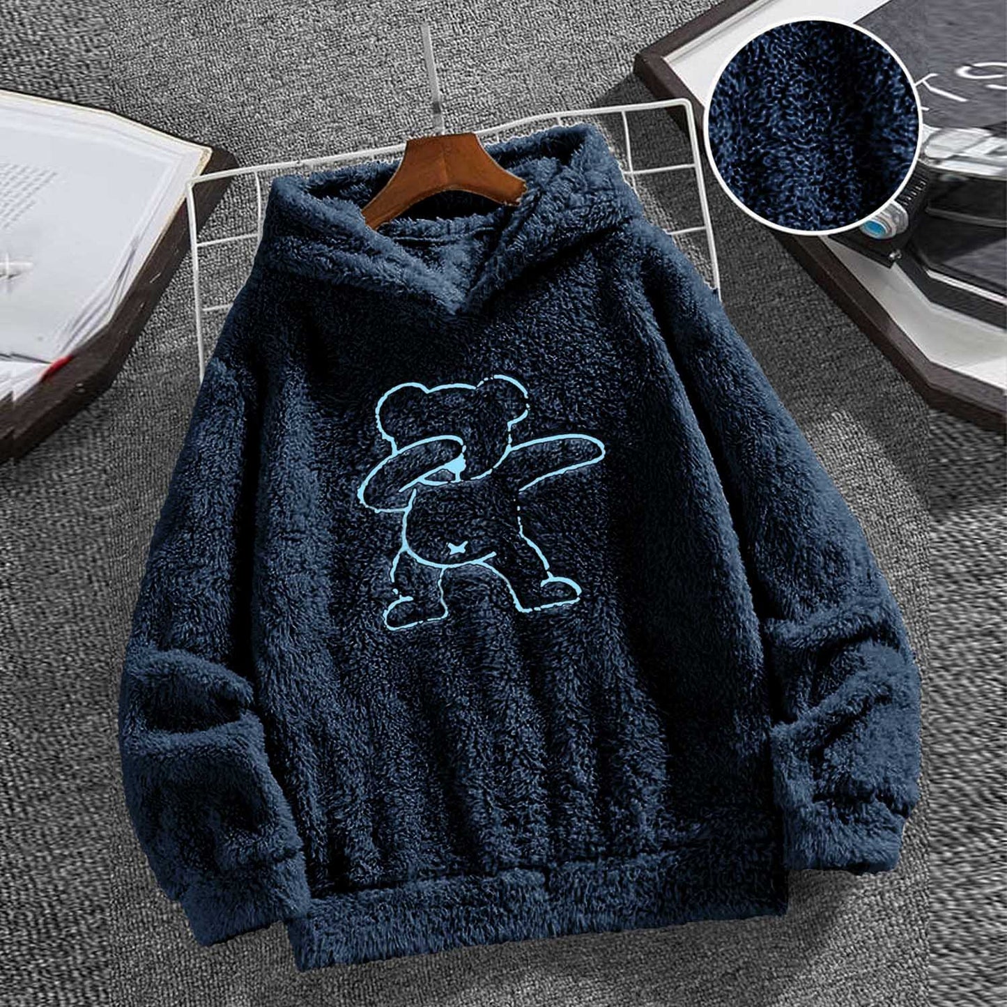 Teddy Bear Embroidered Furr Sherpa Hood For Women-2303