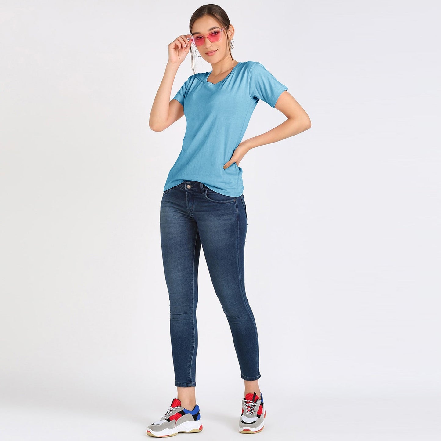 Fapak Solid Round Neck T-shirt For Women-2405