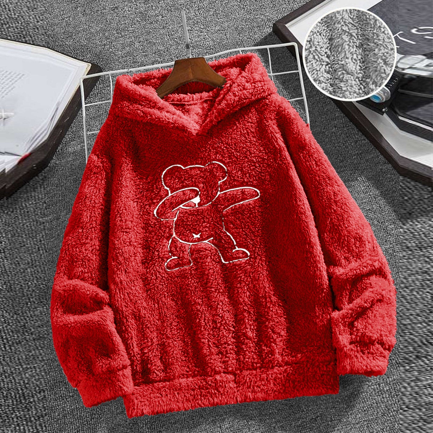 Teddy Bear Embroidered Furr Sherpa Hood For Women-2303