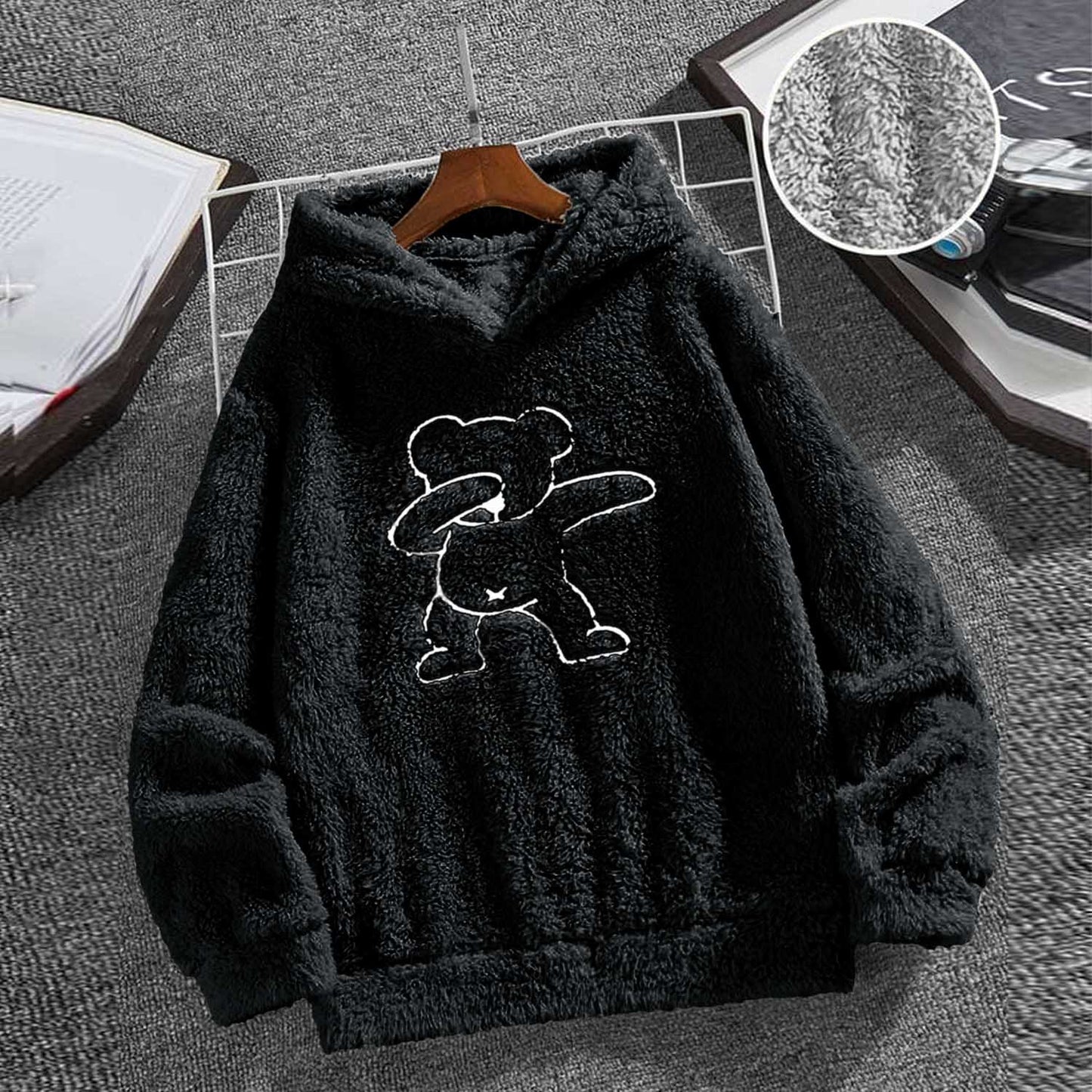 Teddy Bear Embroidered Furr Sherpa Hood For Women-2303