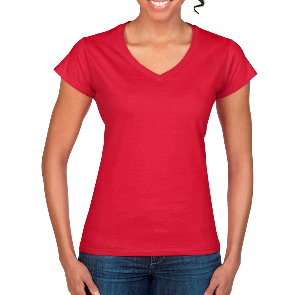 2695-Fapak V-Neck T-shirt For Women-Red