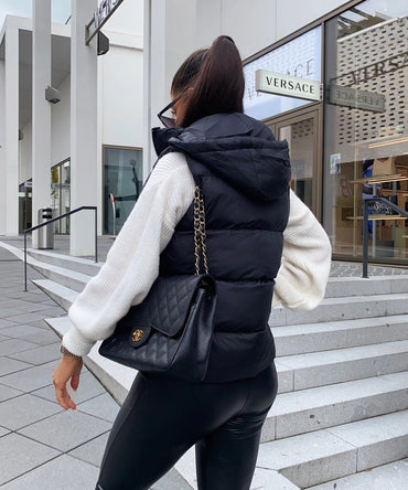 Hooded Gilet Sleeveless Jacket Full Zip For Women-Fp710 LJKT-2034-Black