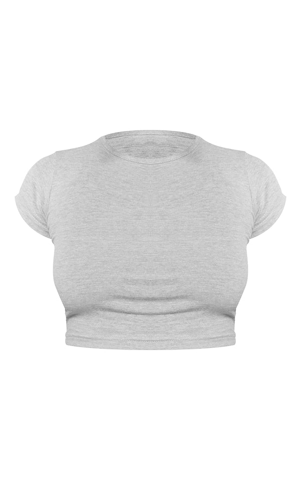 Cotton Basic Cap Sleeve Crop Top-2420-PLT-Grey