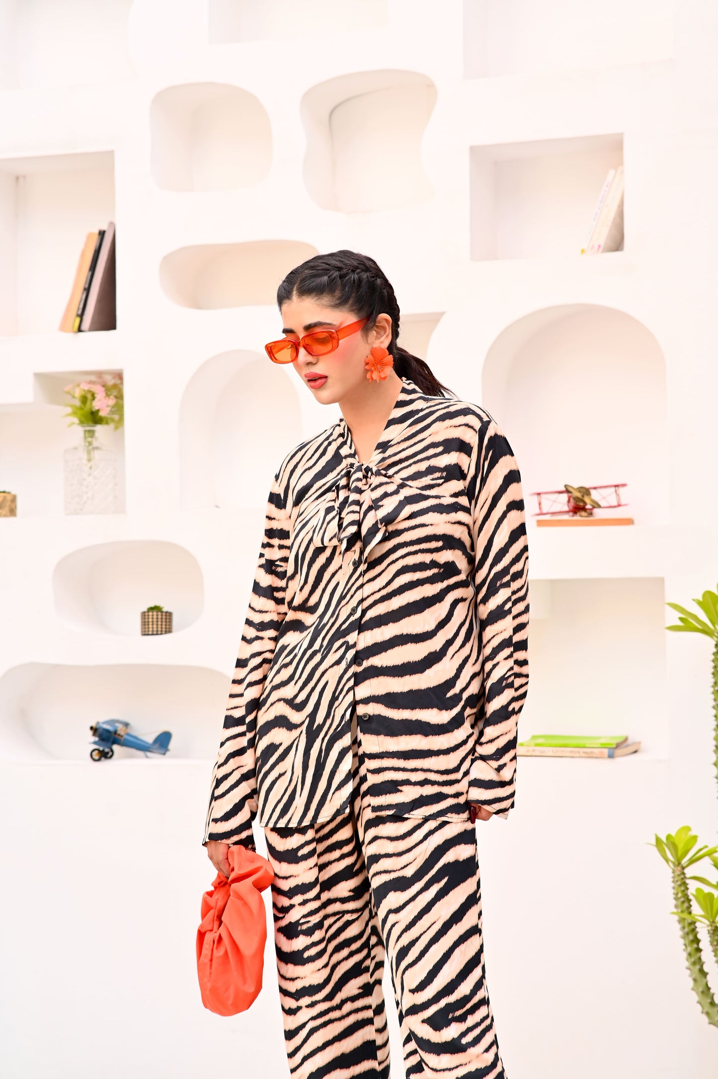 East West Crazy Age Tiger Print Co-ord Set Woman-2491-Black Brown