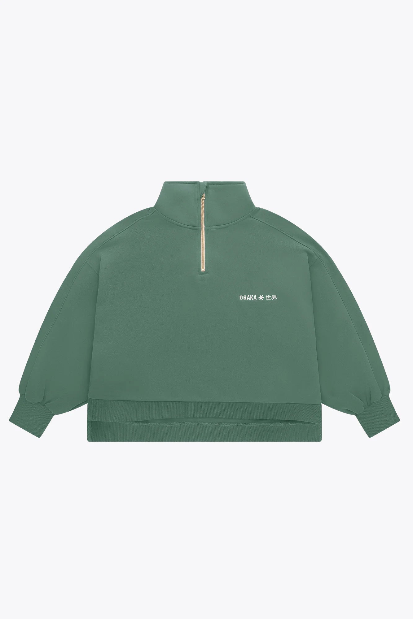 2732-Osk Women Cropped Drop Shoulder Half Zip Sweater-Green
