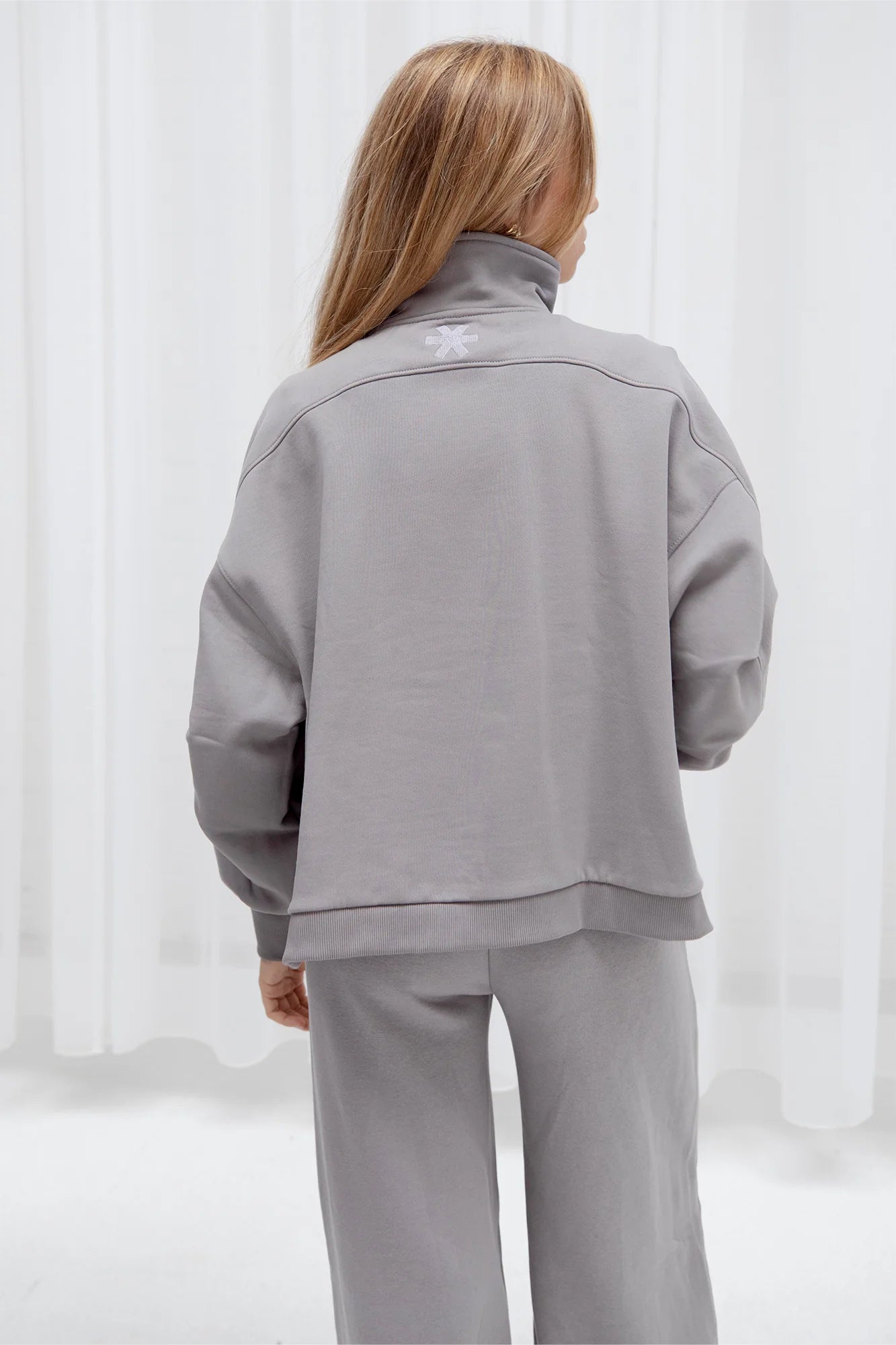 2732-Osk Women Cropped Drop Shoulder Half Zip Sweater-Grey