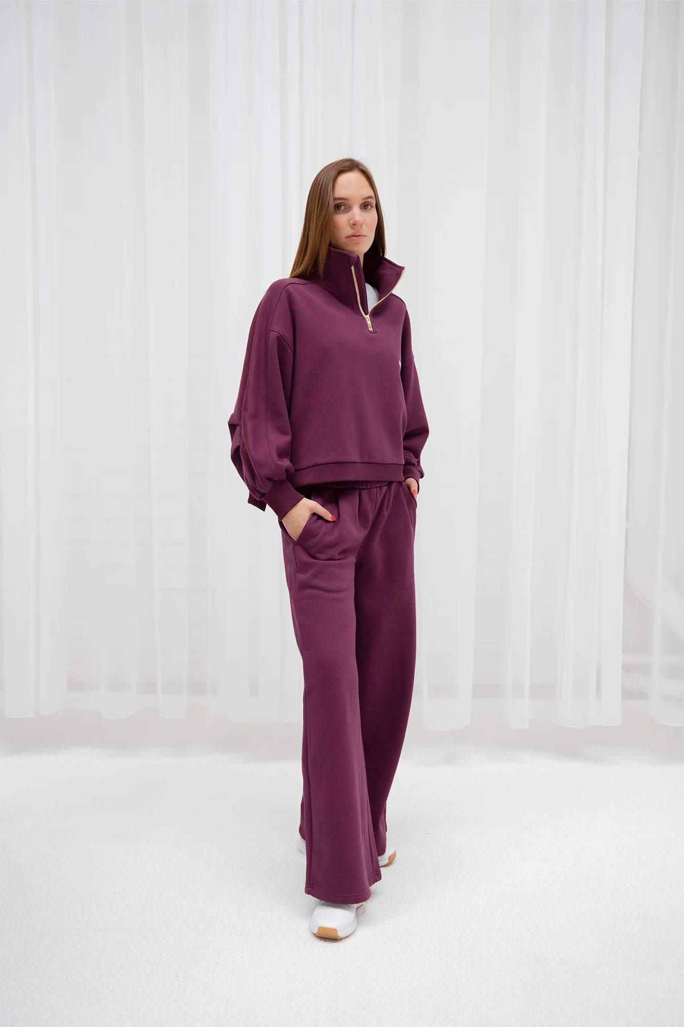 2741-Osk Women Sweatpants Wide Leg-Maroon