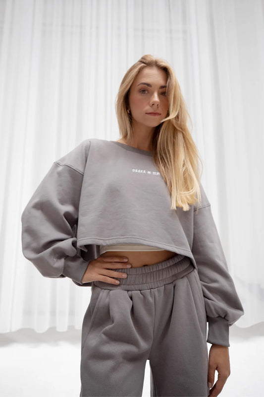 2735-Osk Women Crossed Back Drop Shoulder Sweater-Grey