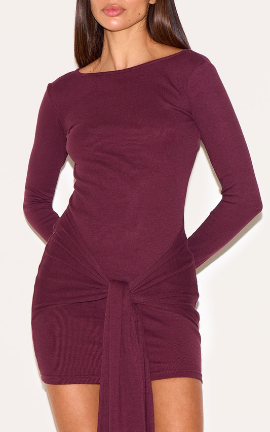 Boat Neck Wrap Mini Dress For Women-2634