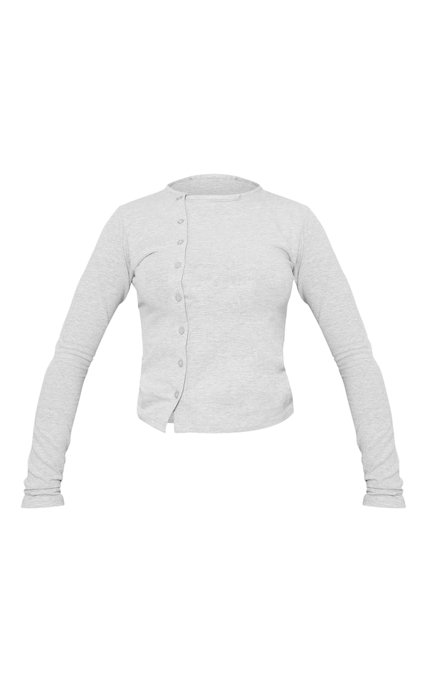 Button Up Long Sleeve Top-2390-PLT-Grey
