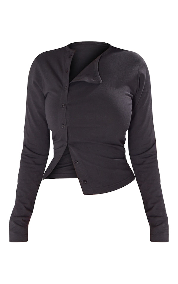 Button Up Long Sleeve Top-2390-PLT-Black
