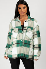 Green White Check Shacket For Women-2489