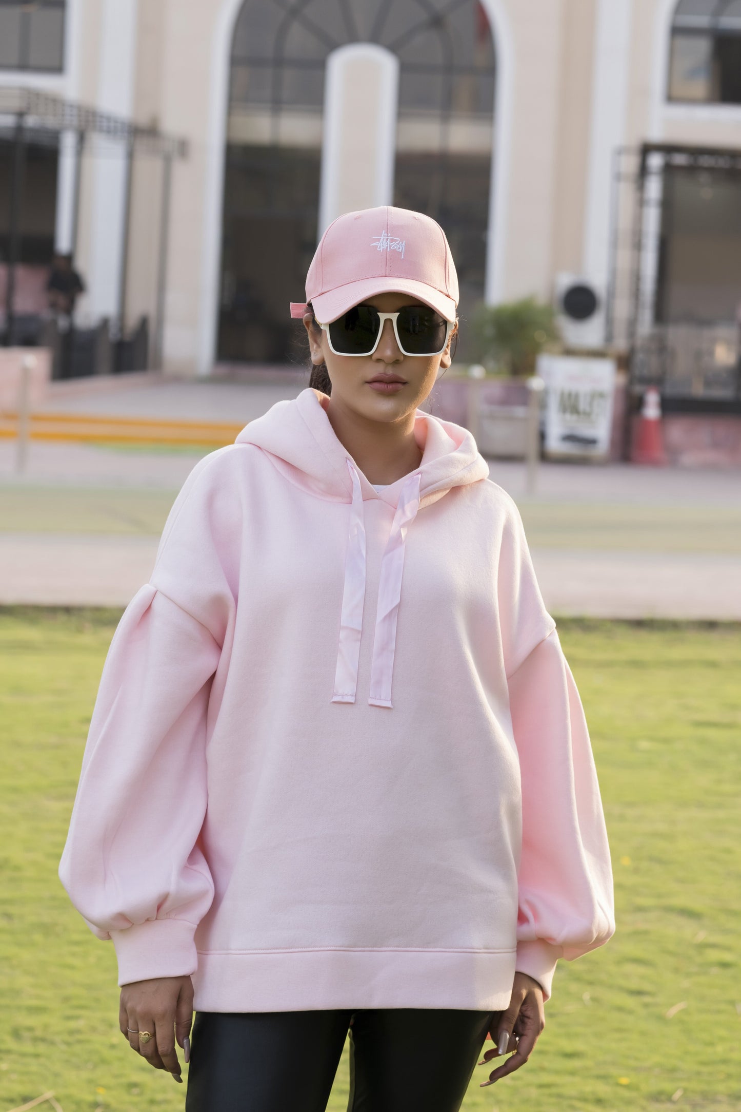 Ribbon Drawstring  One Size Plain Hood For Women-2519