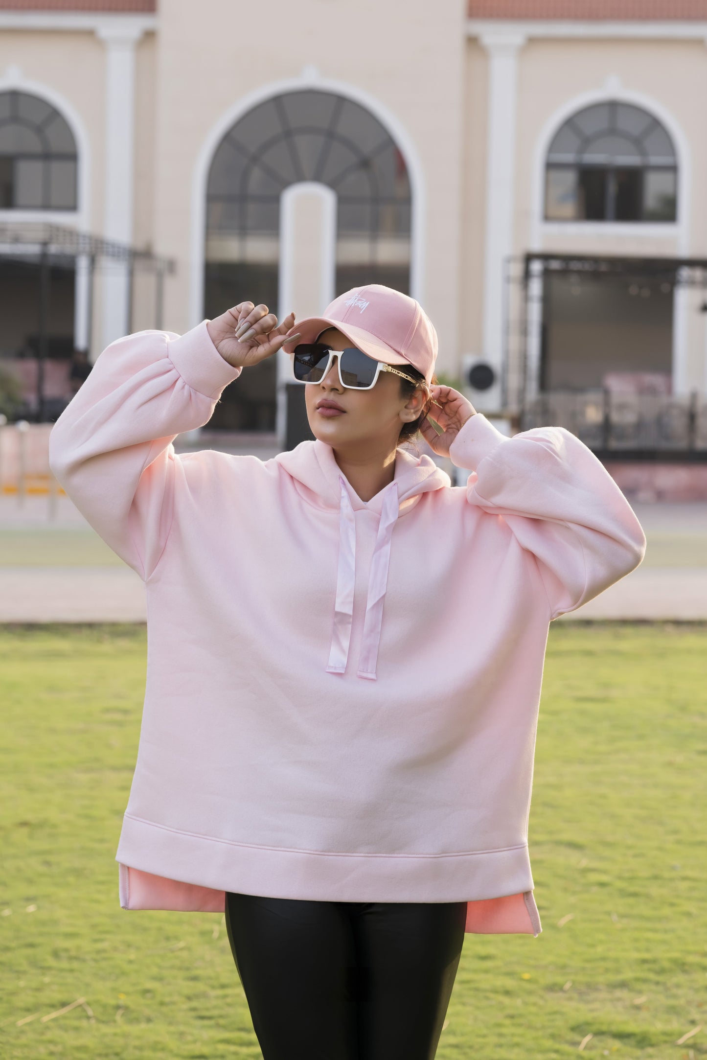 Ribbon Drawstring  One Size Plain Hood For Women-2519