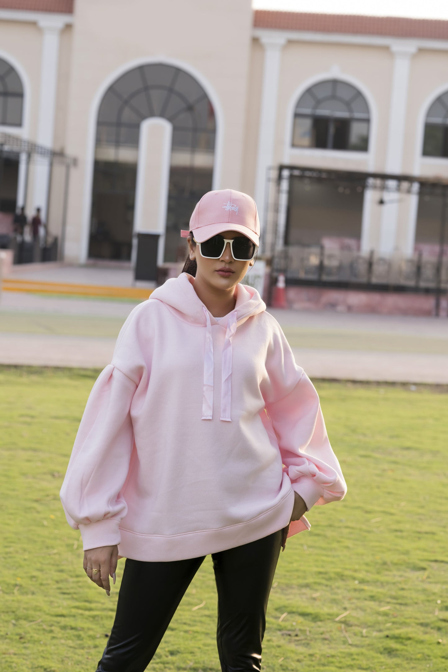 Ribbon Drawstring  One Size Plain Hood For Women-2519