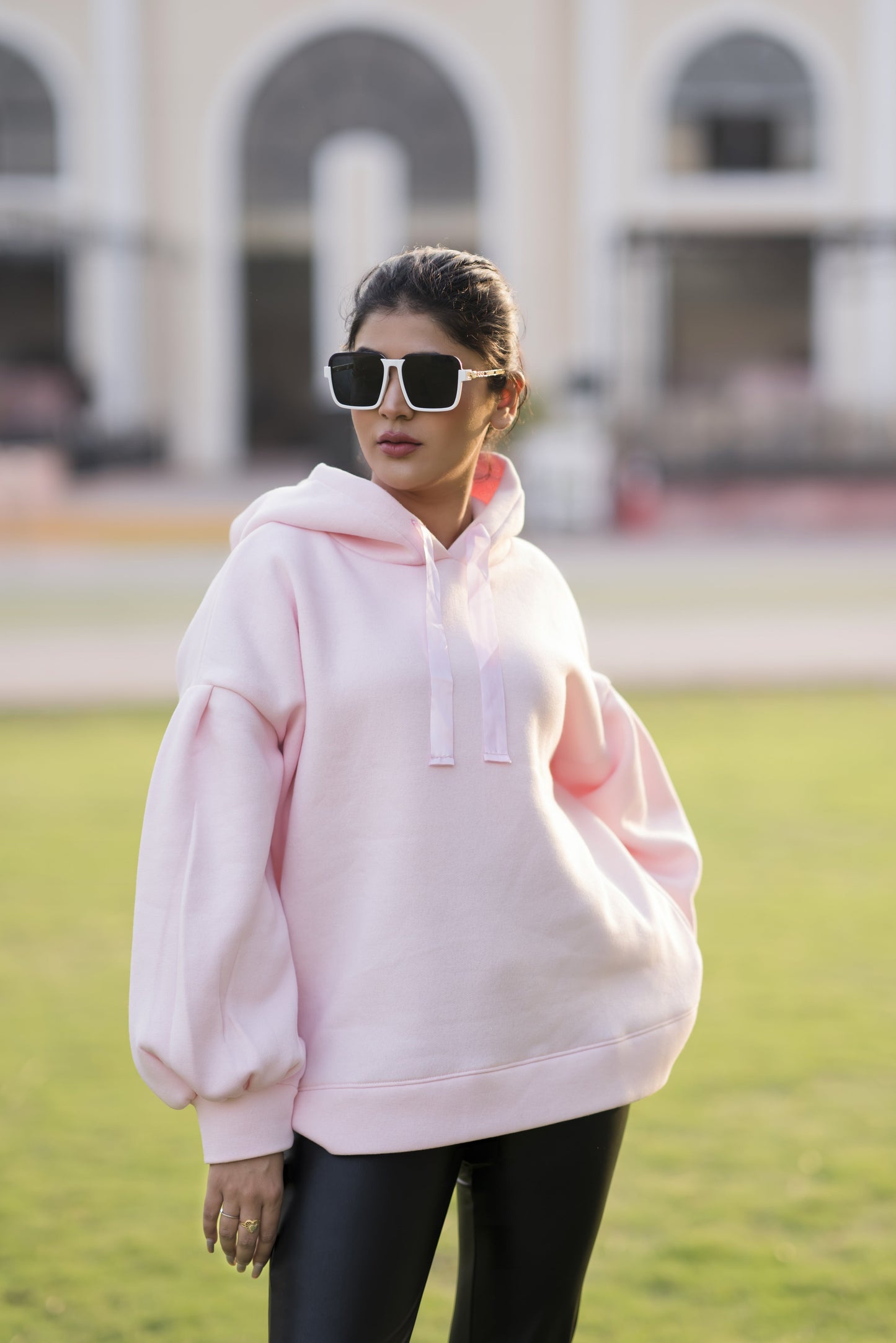 Ribbon Drawstring  One Size Plain Hood For Women-2519