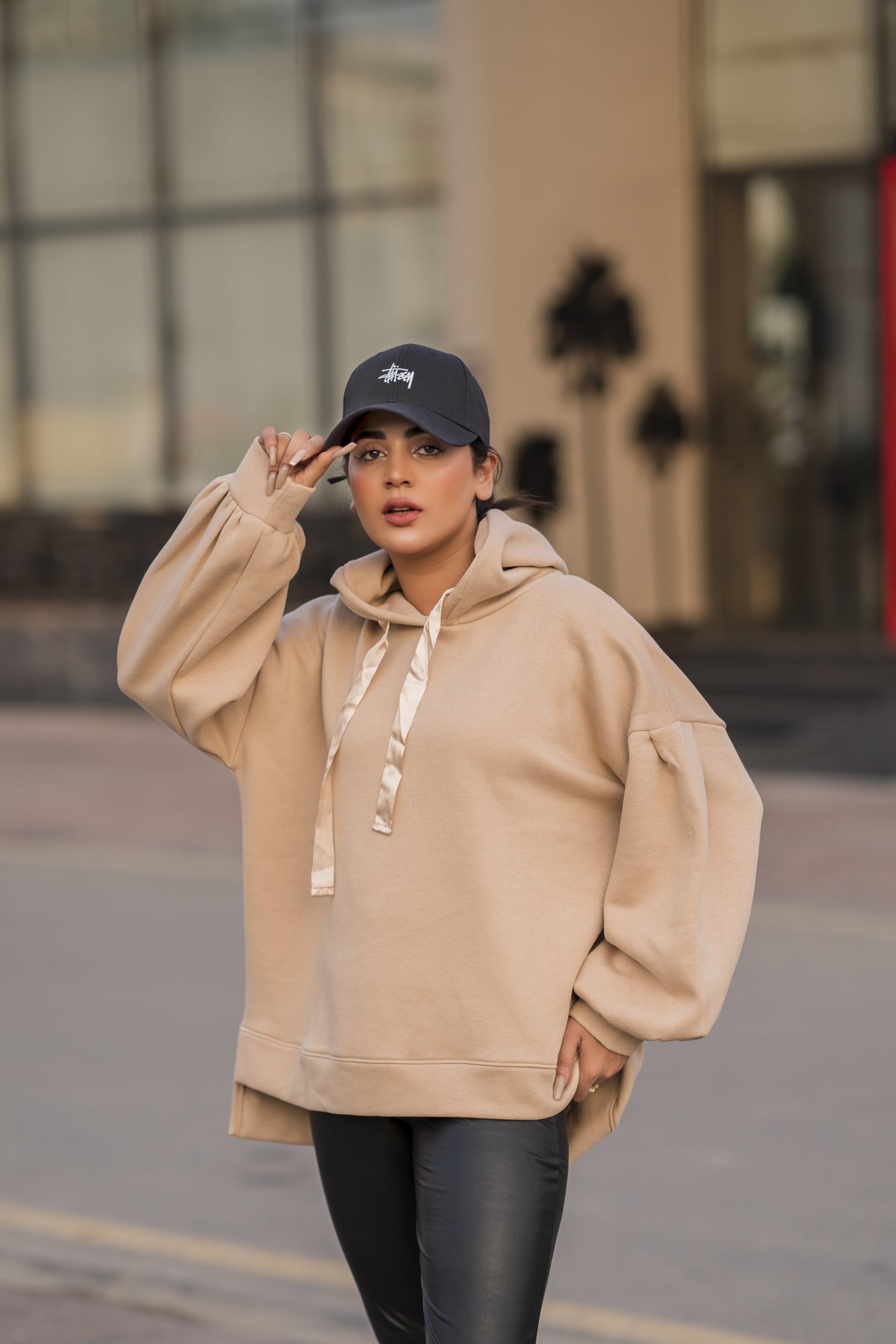 Ribbon Drawstring  One Size Plain Hood For Women-2519