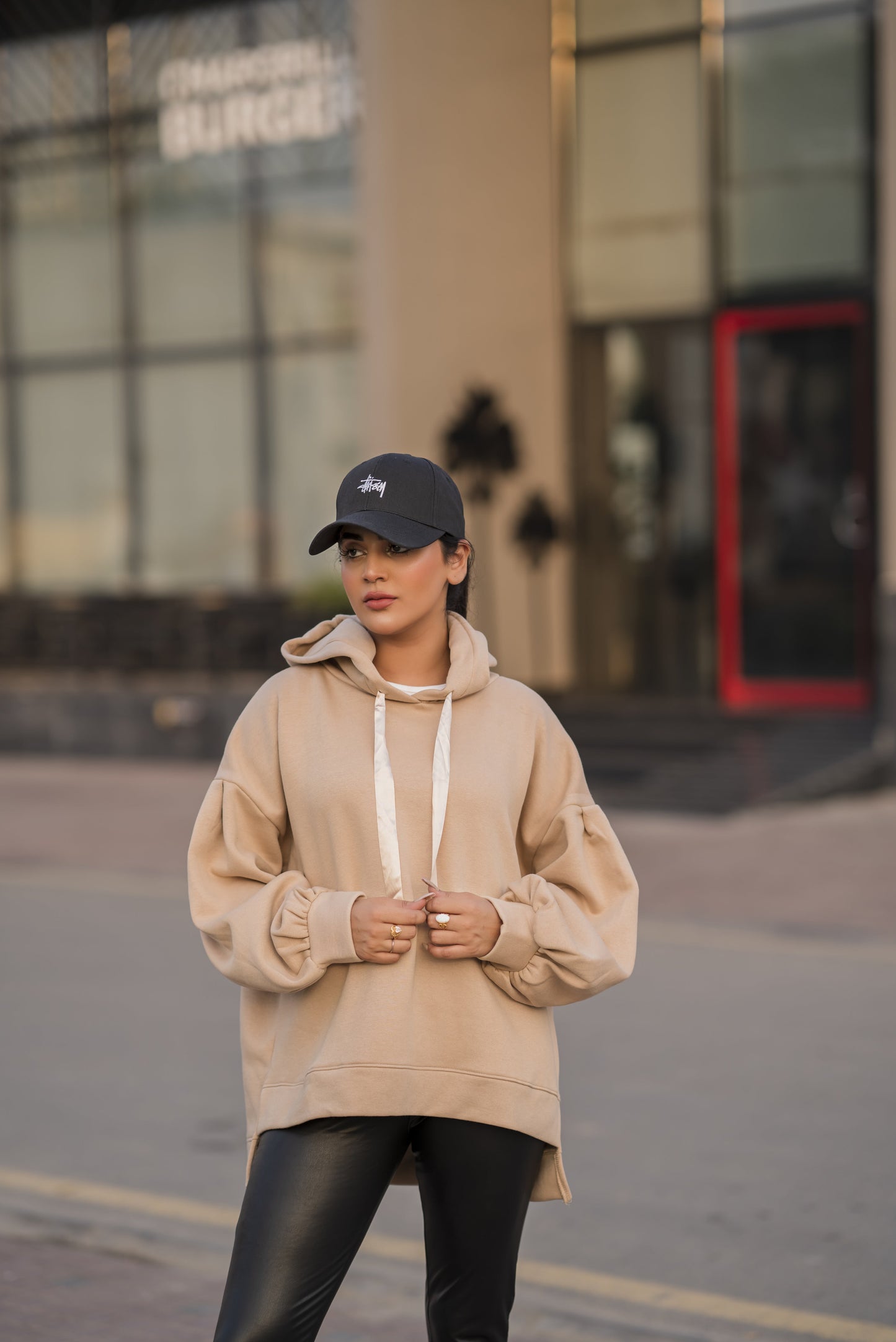 Ribbon Drawstring  One Size Plain Hood For Women-2519