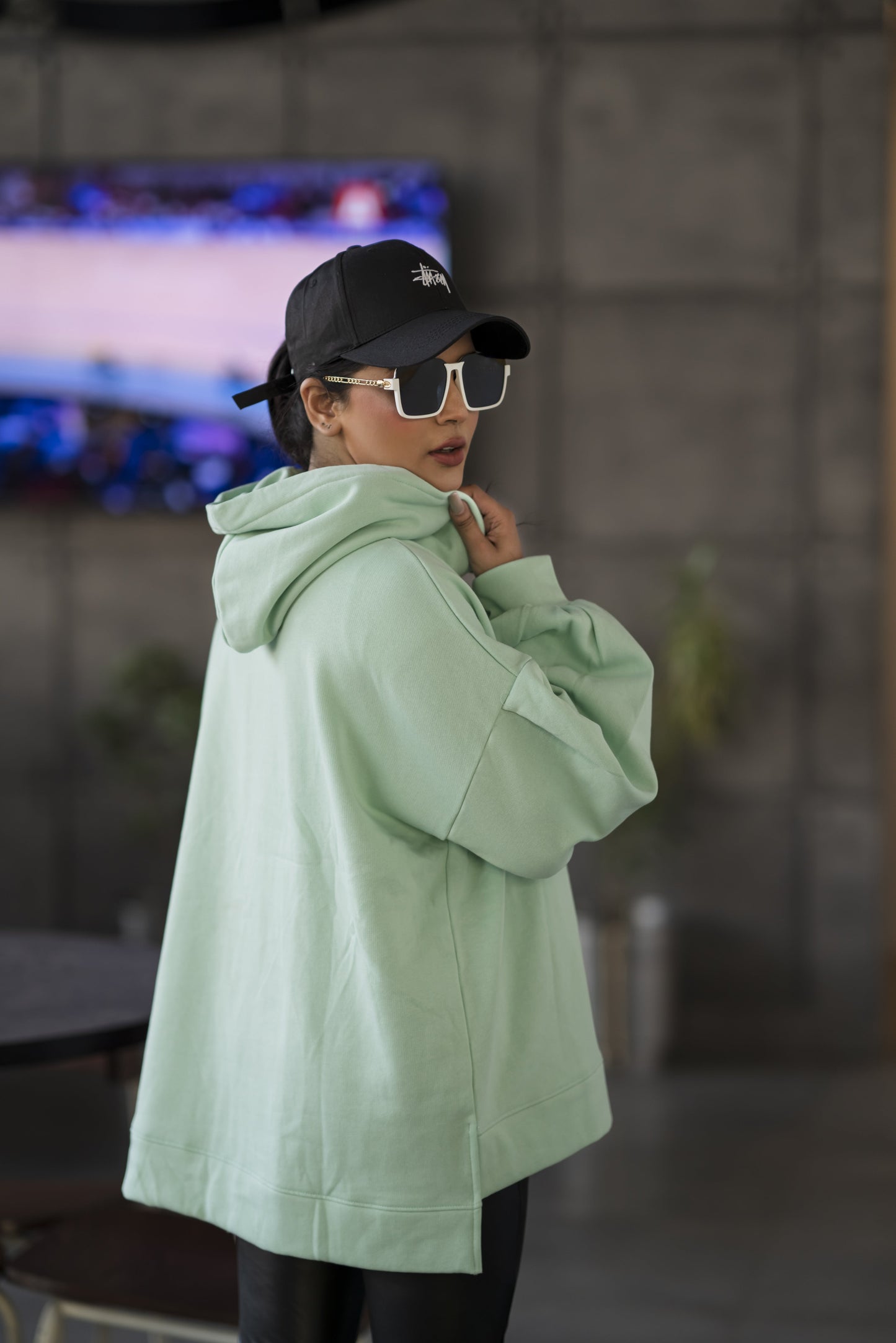 Ribbon Drawstring  One Size Plain Hood For Women-2519