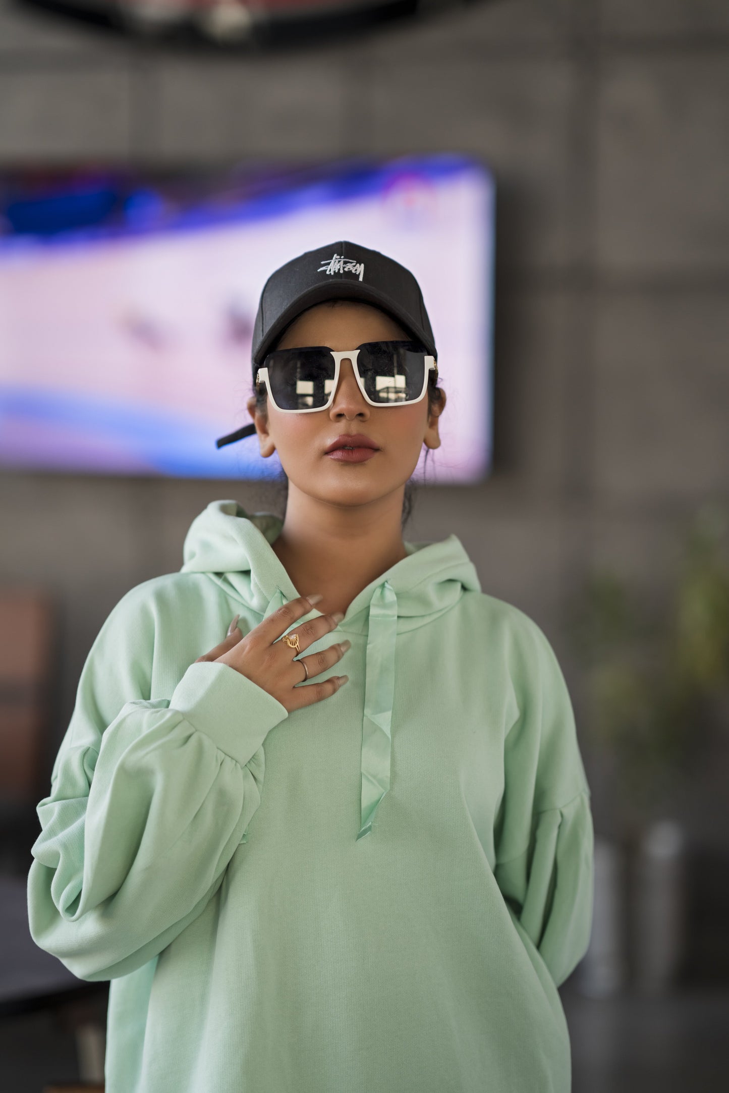 Ribbon Drawstring  One Size Plain Hood For Women-2519