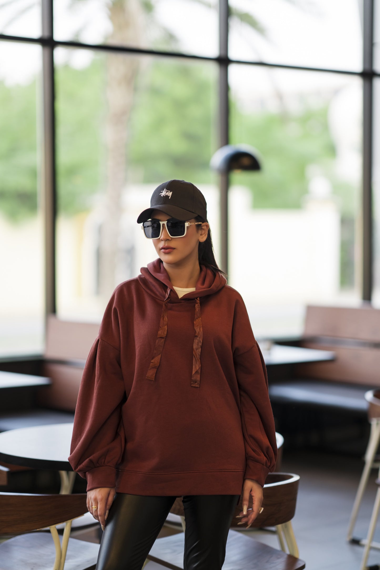 Ribbon Drawstring  One Size Plain Hood For Women-2519