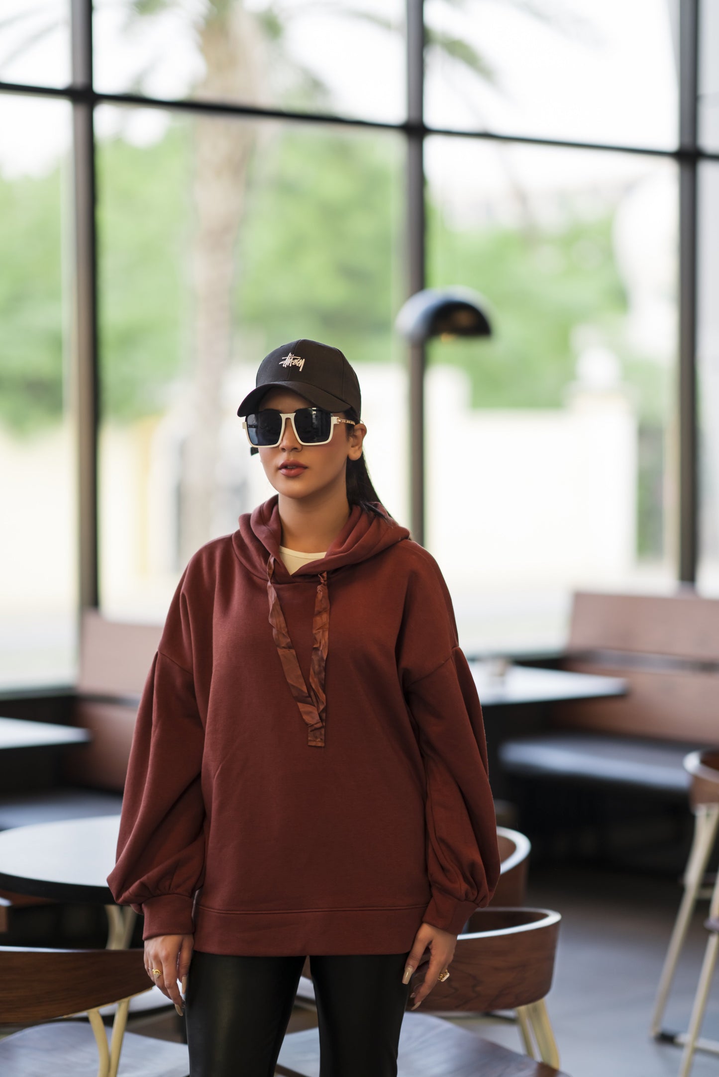 Ribbon Drawstring  One Size Plain Hood For Women-2519