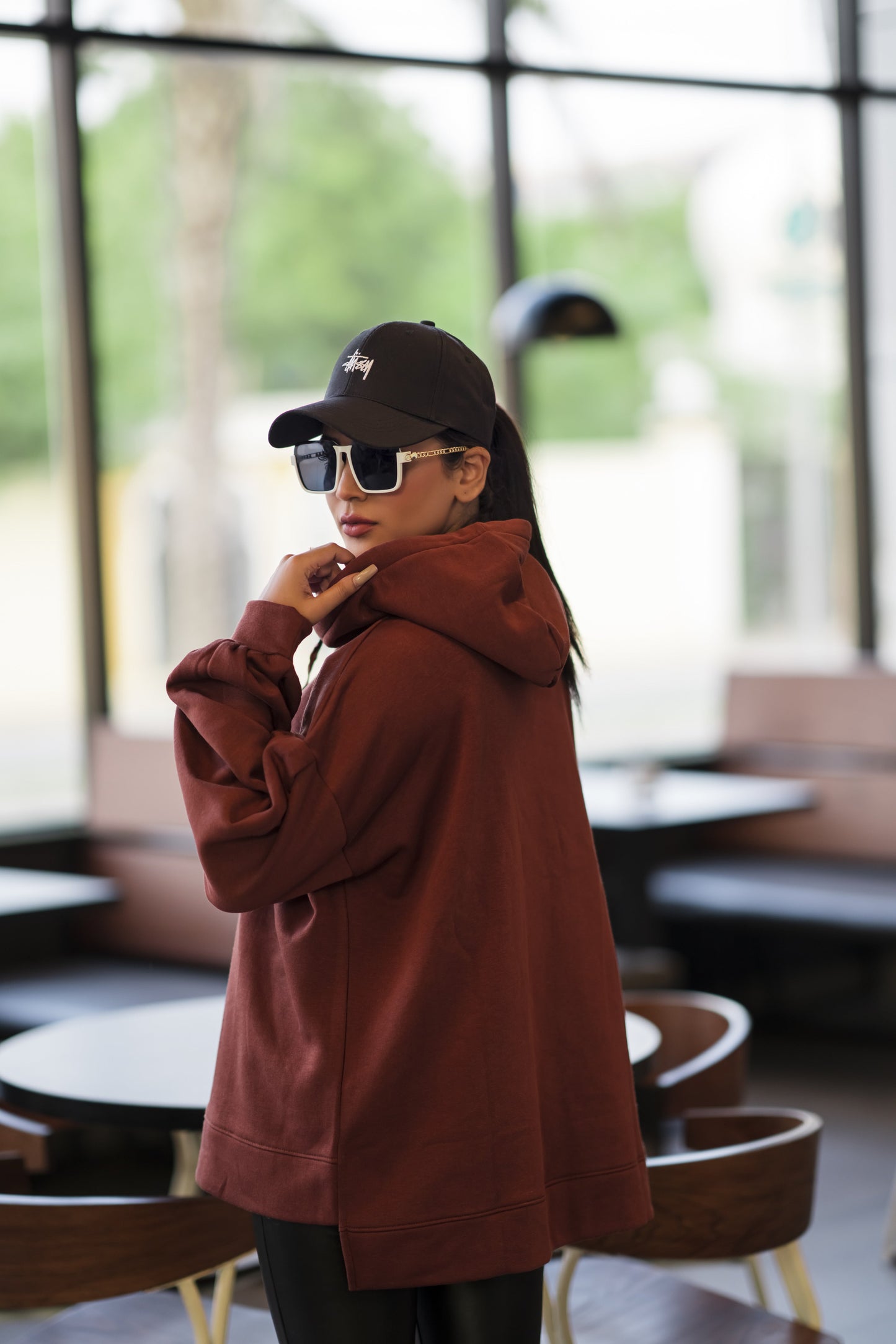 Ribbon Drawstring  One Size Plain Hood For Women-2519