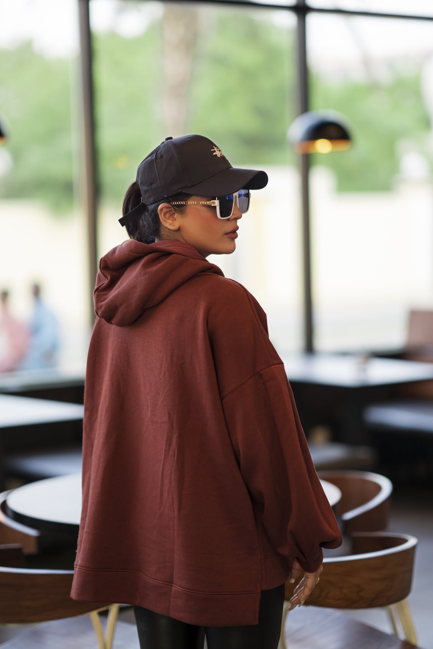 Ribbon Drawstring  One Size Plain Hood For Women-2519