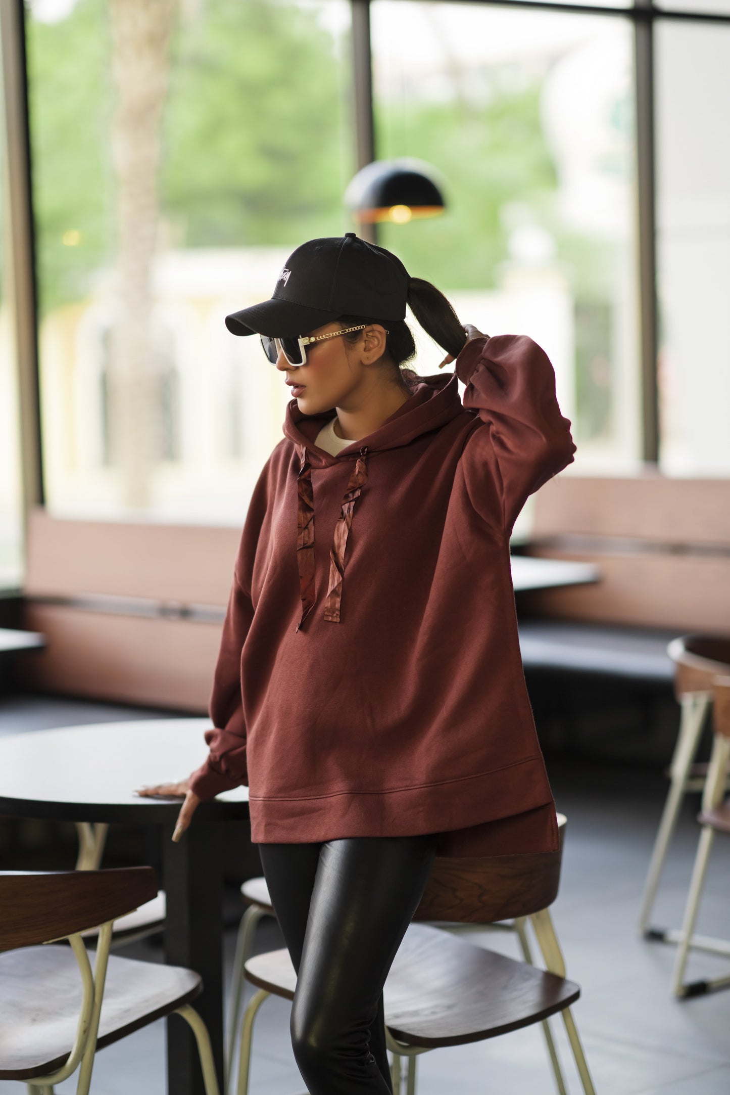 Ribbon Drawstring  One Size Plain Hood For Women-2519