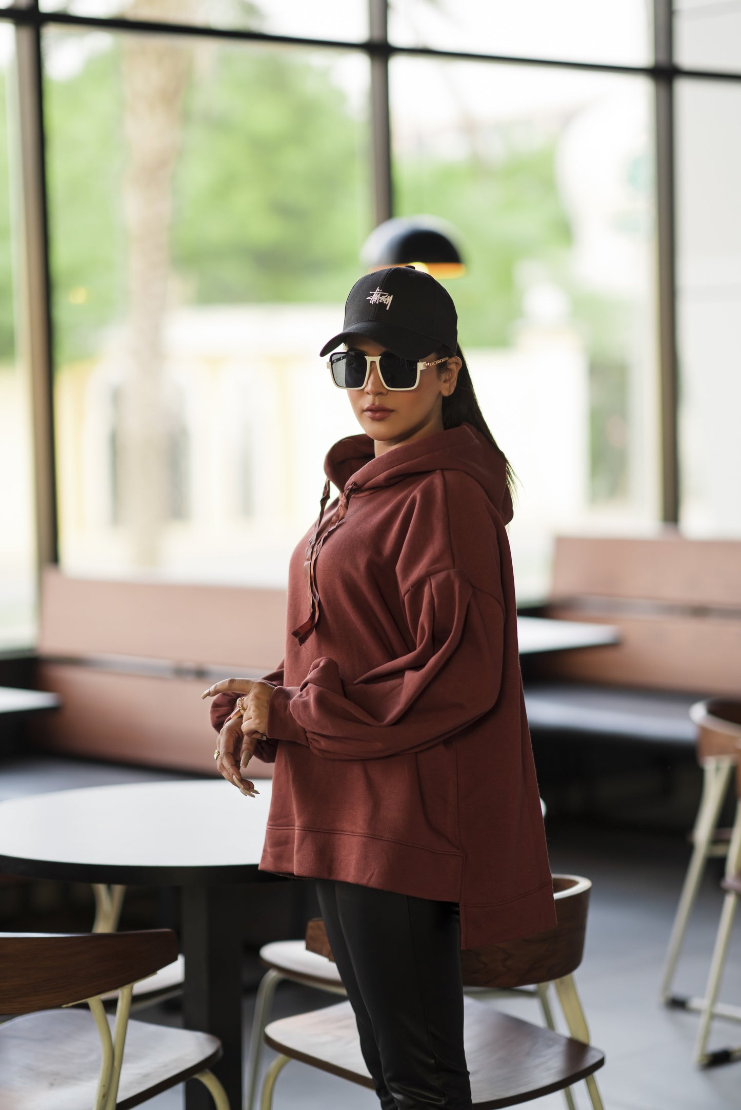 Ribbon Drawstring  One Size Plain Hood For Women-2519